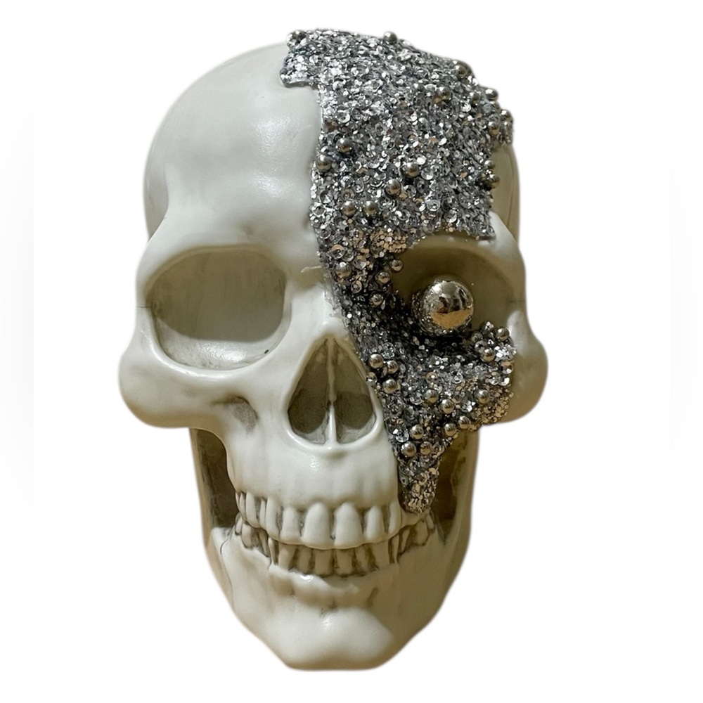 Target White with Silver Glitter Decorative Skull